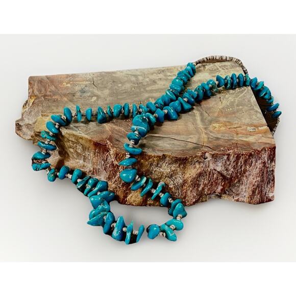 Vintage Native American Navajo Graduated Turquoise and Heishi Bead Necklace 24” - Picture 2 of 15